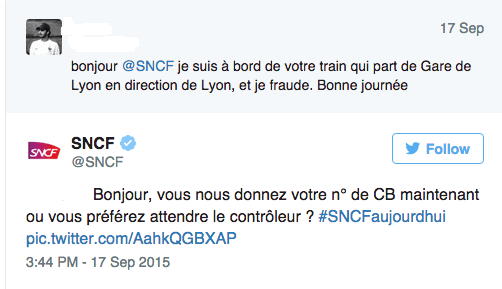 Réponse ironique de la SNCF